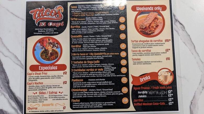 Tacos El Capi - Madison, WI menu_pic