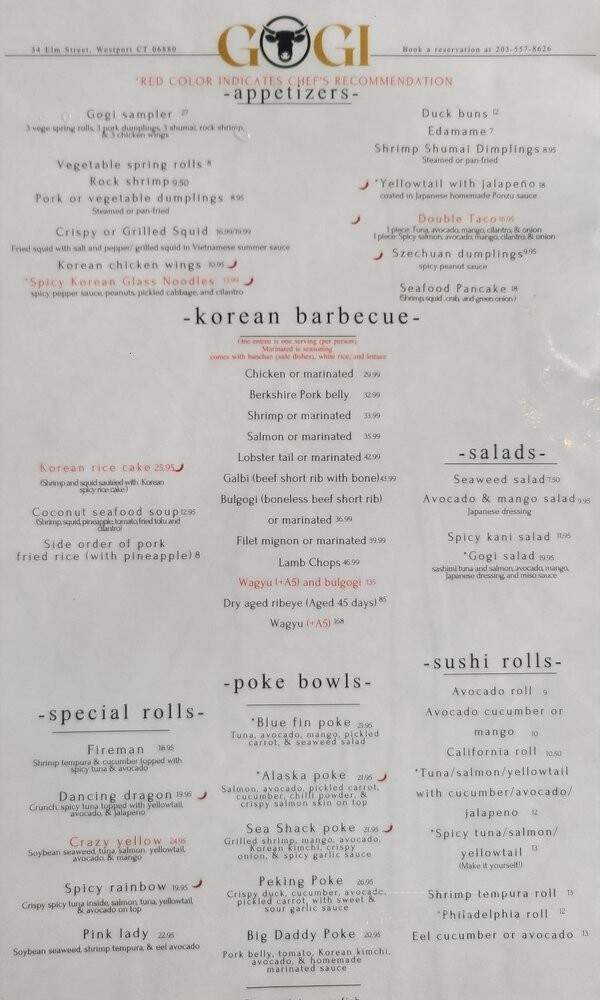 Gogi Korean Steakhouse & Sushi - Westport, CT menu_pic
