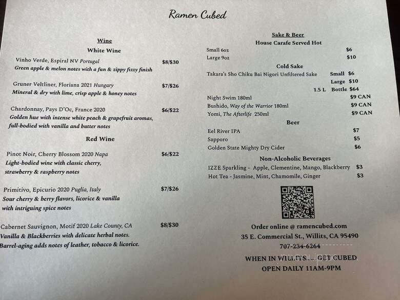 Ramen Cubed - Willits, CA menu_pic