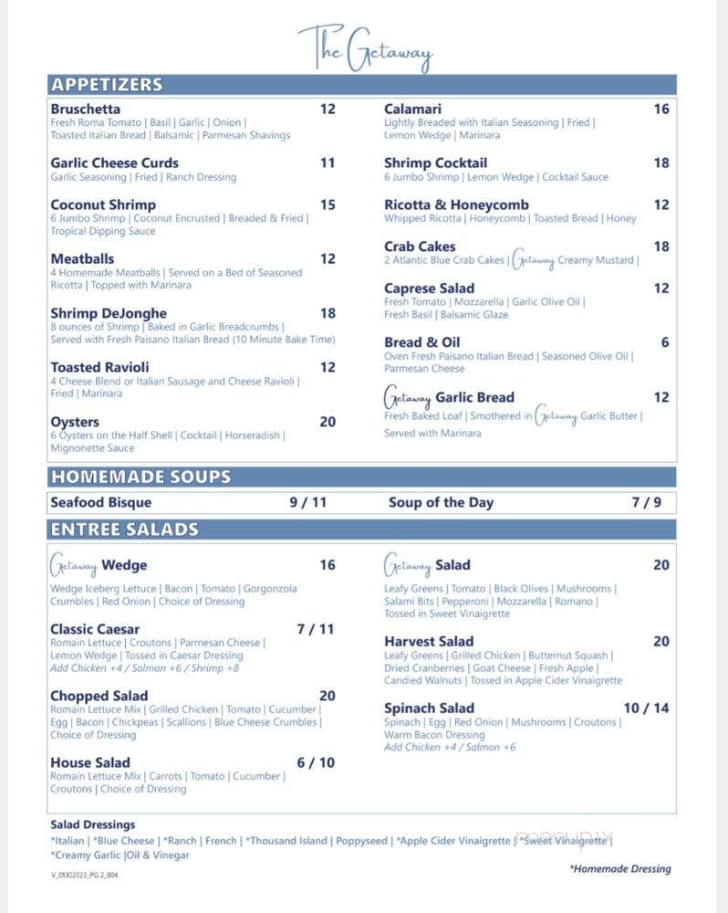 The Getaway - Lake Geneva, WI menu_pic