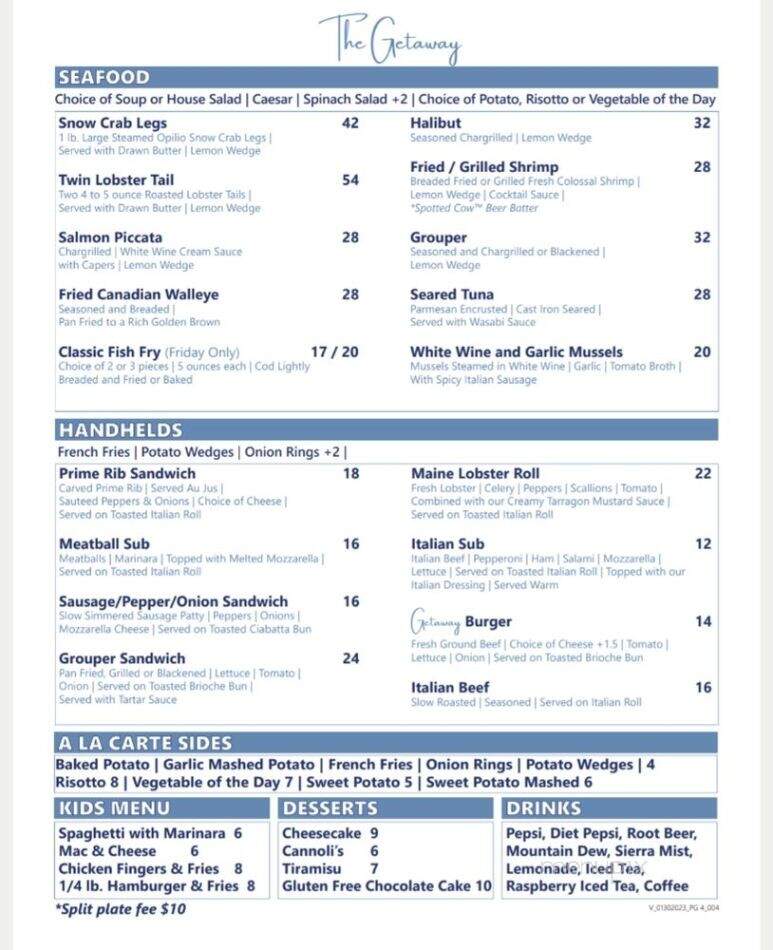 The Getaway - Lake Geneva, WI menu_pic