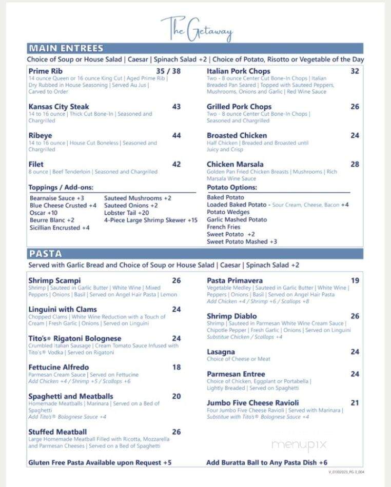 The Getaway - Lake Geneva, WI menu_pic