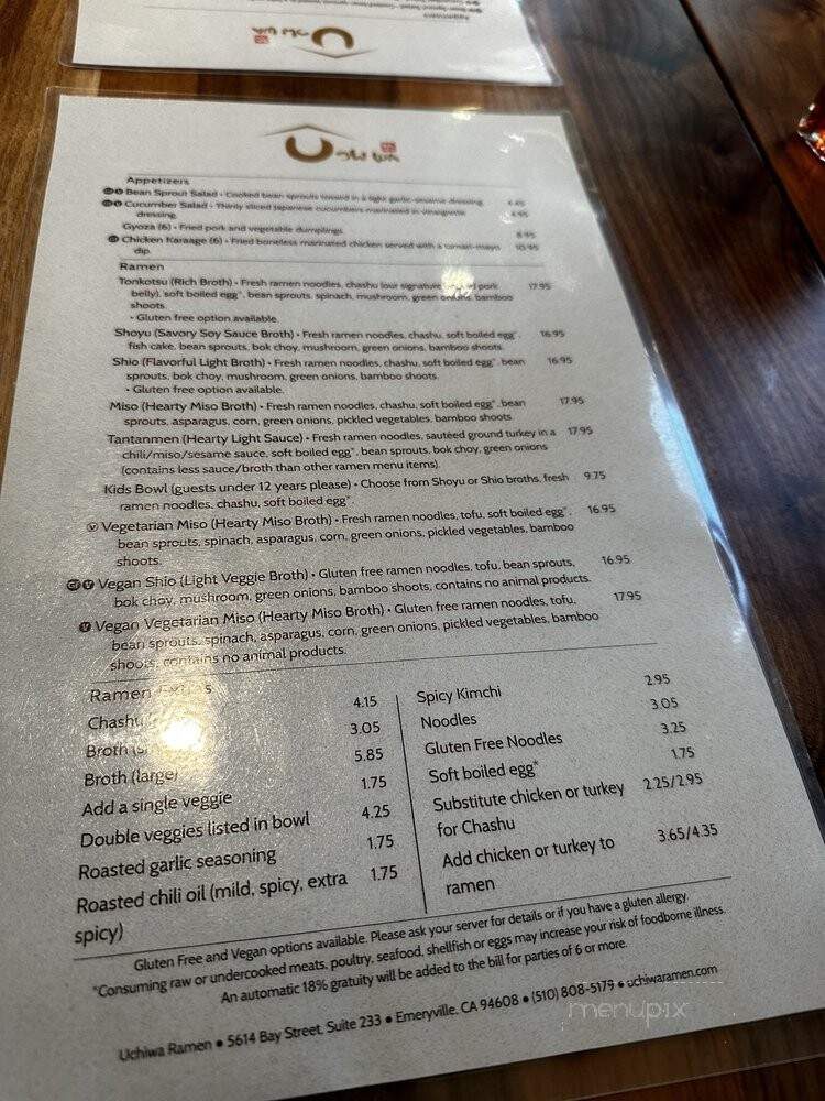 Uchiwa Ramen - Emeryville, CA menu_pic