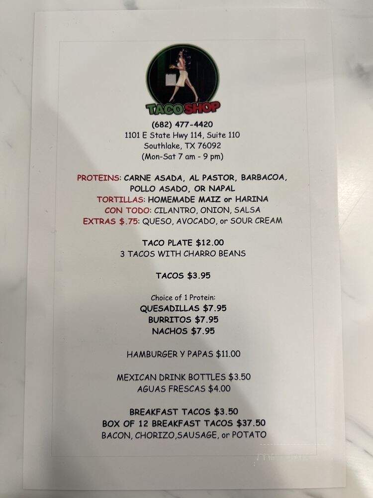 Taco Shop - Southlake, TX menu_pic
