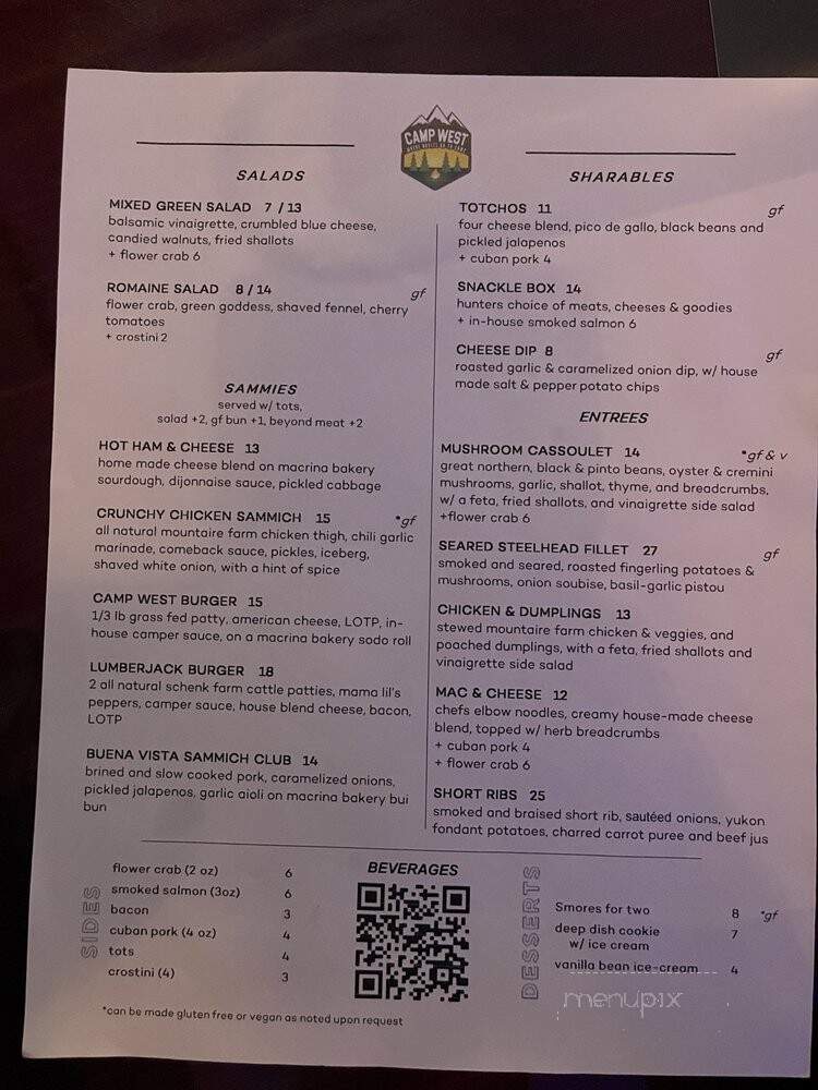 Camp West - Seattle, WA menu_pic