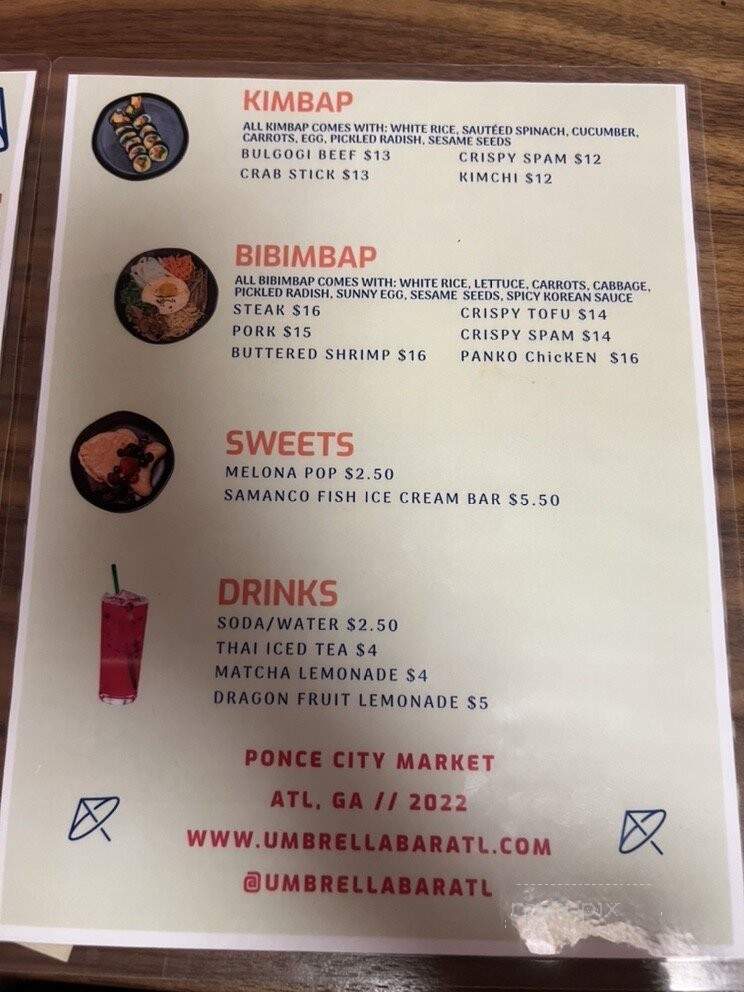 Umbrella Bar - Atlanta, GA menu_pic
