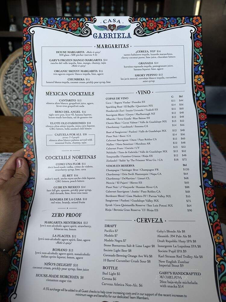 Casa Gabriela - La Mesa, CA menu_pic