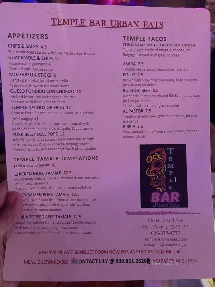 Temple Bar Urban Eats - West Covina, CA menu_pic
