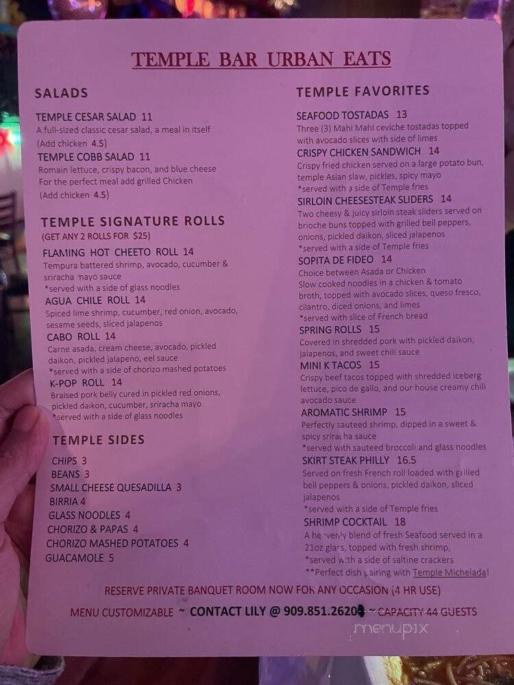Temple Bar Urban Eats - West Covina, CA menu_pic