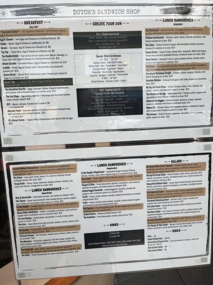Dutch's Sandwich Shop - Montclair, NJ menu_pic