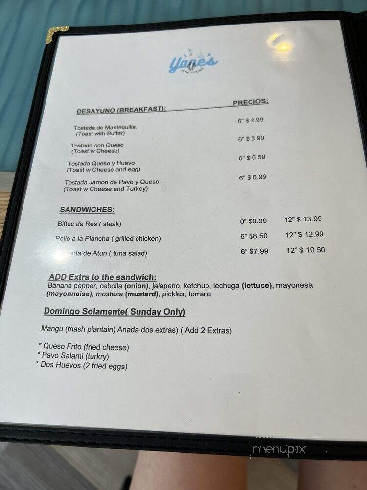 Yane's Latin Kitchen - Tampa, FL menu_pic