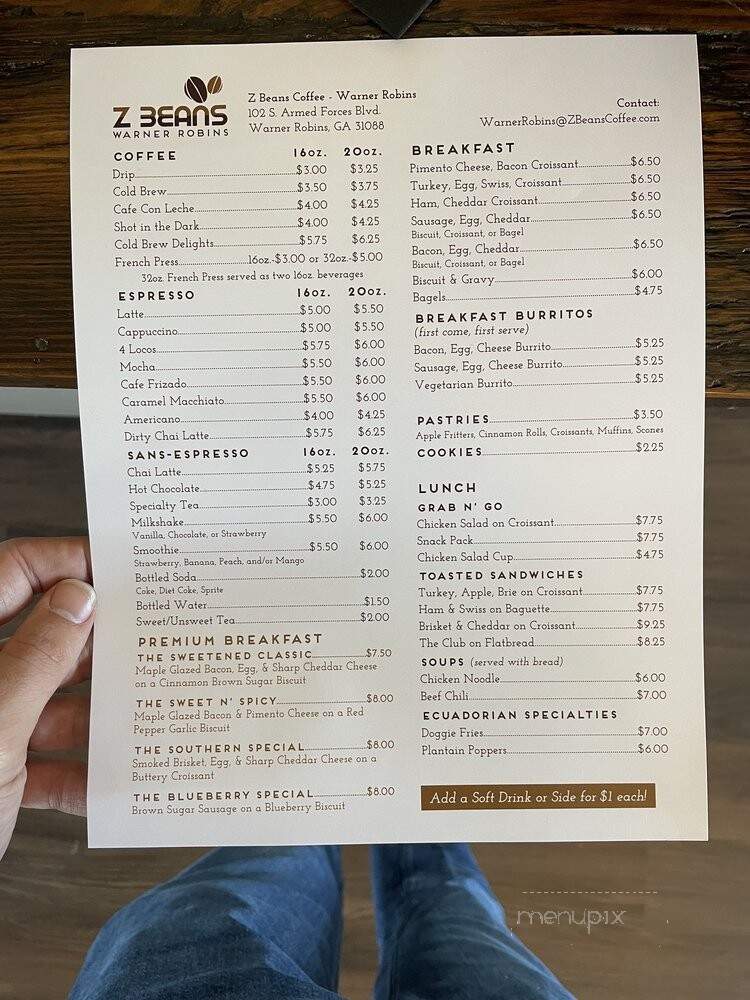 Z Beans Coffee - Warner Robins, GA menu_pic