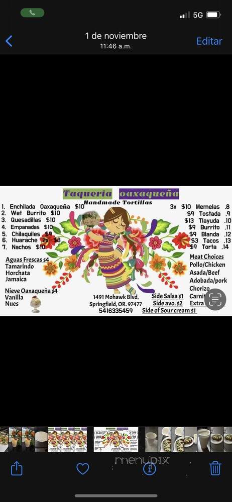 Taqueria Oaxaquena - Springfield, OR menu_pic