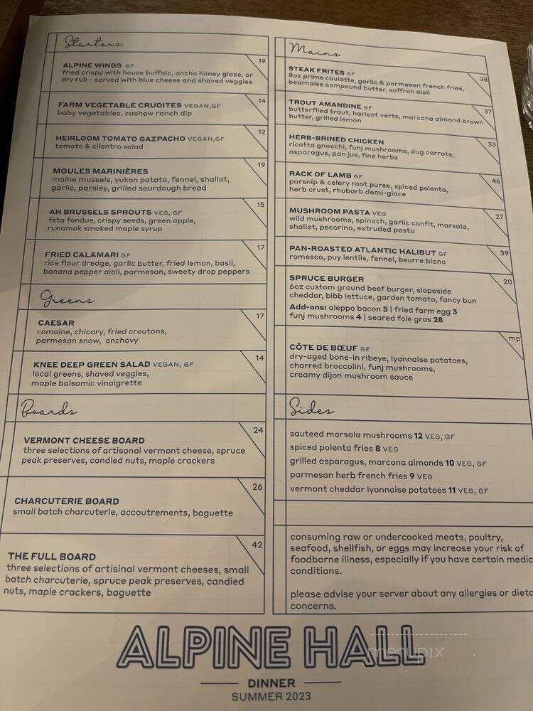 Alpine Hall - Stowe, VT menu_pic
