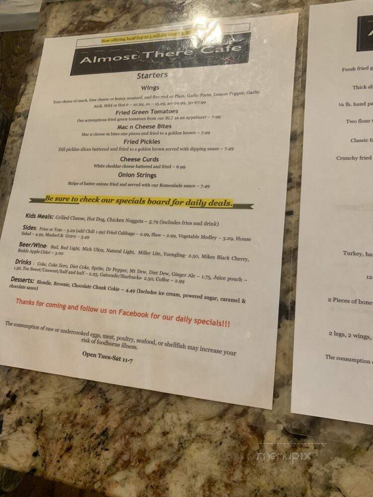 Almost There Cafe - Williston, SC menu_pic