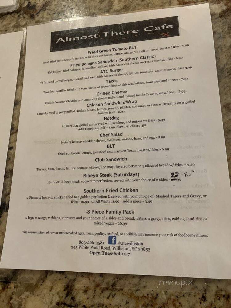 Almost There Cafe - Williston, SC menu_pic
