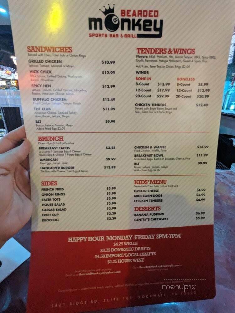Bearded Monkey Sports Bar & Grill - Rockwall, TX menu_pic