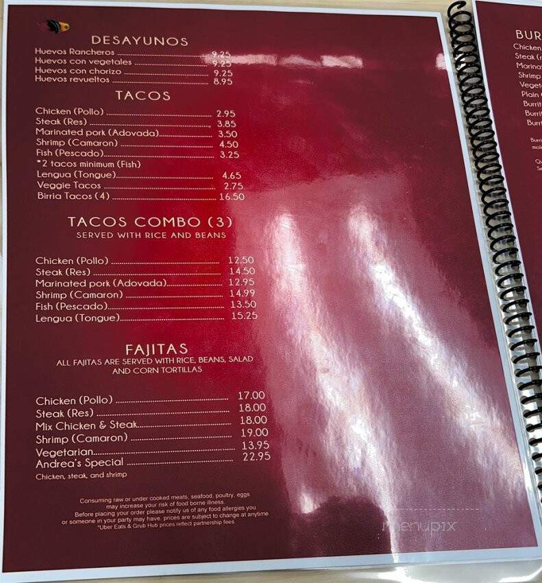 Andrea's Taqueria - Lynn, MA menu_pic
