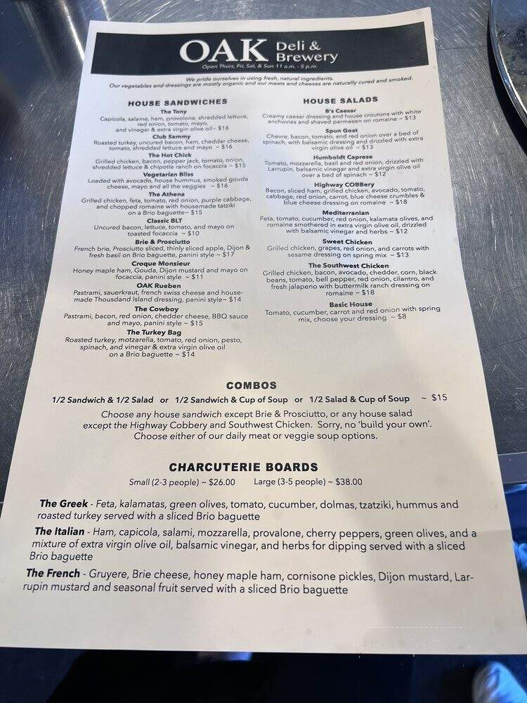 Oak Deli Brewery - Arcata, CA menu_pic