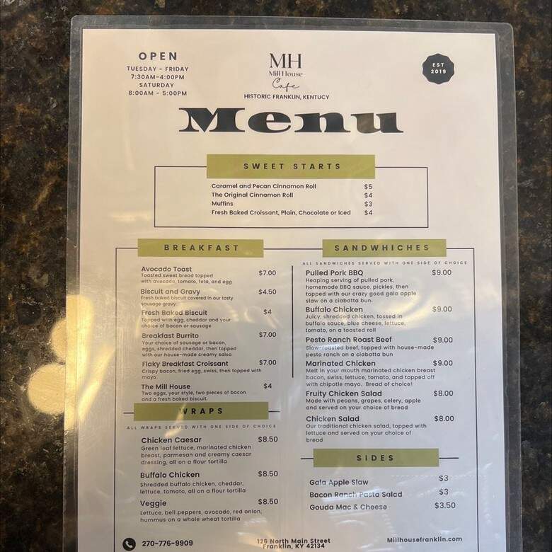 Mill House Cafe - Franklin, KY menu_pic