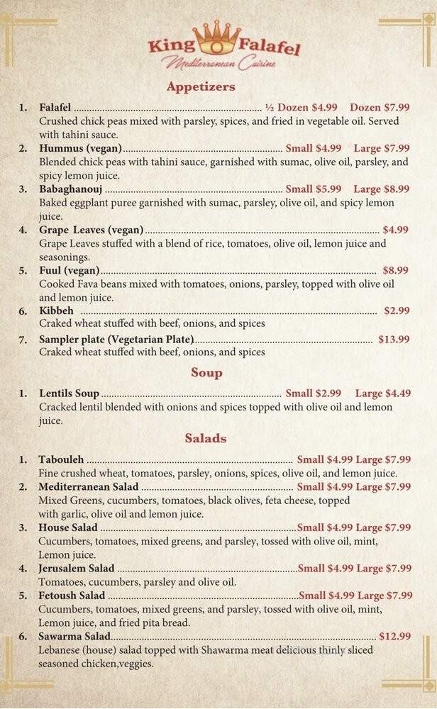 King O Falafel - Orlando, FL menu_pic