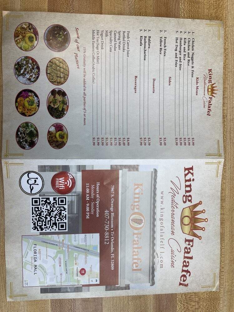 King O Falafel - Orlando, FL menu_pic