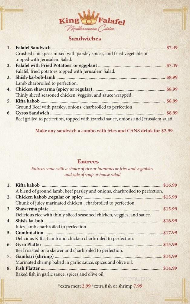 King O Falafel - Orlando, FL menu_pic