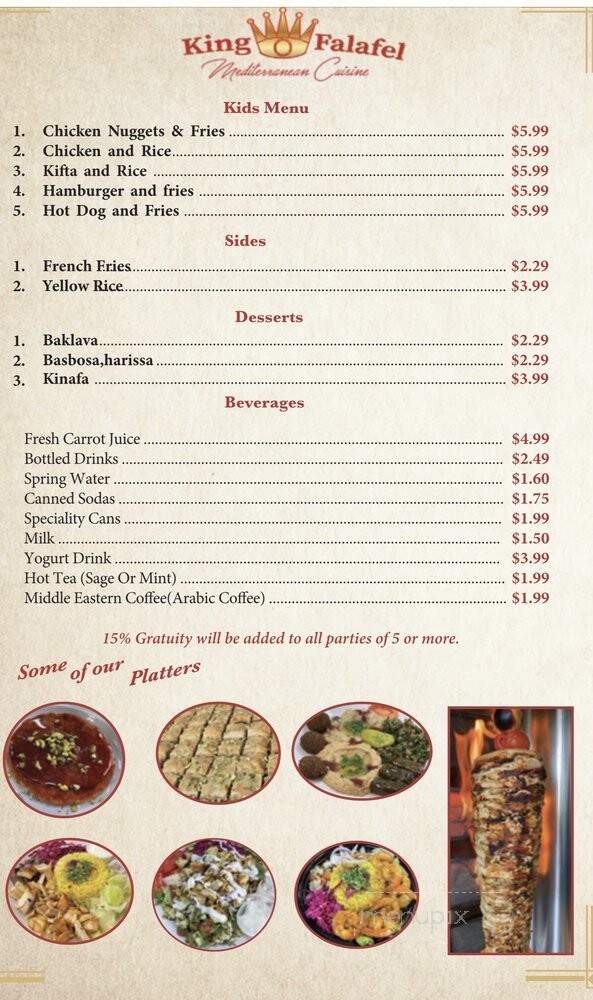King O Falafel - Orlando, FL menu_pic