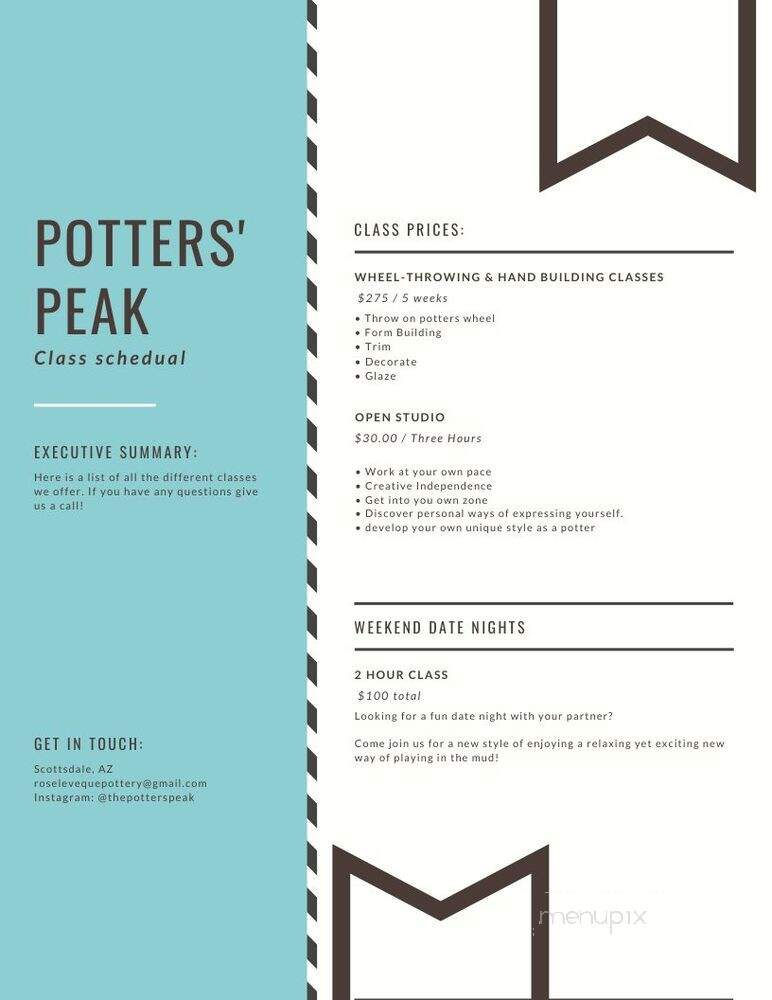 Potters Peak - Scottsdale, AZ menu_pic