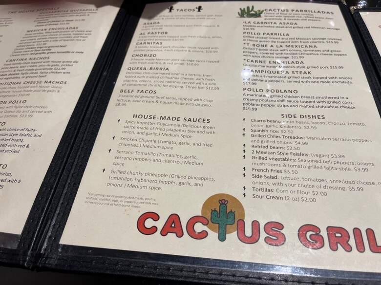 Cactus Grill Mexican Restaurant - Fort Wayne, IN menu_pic
