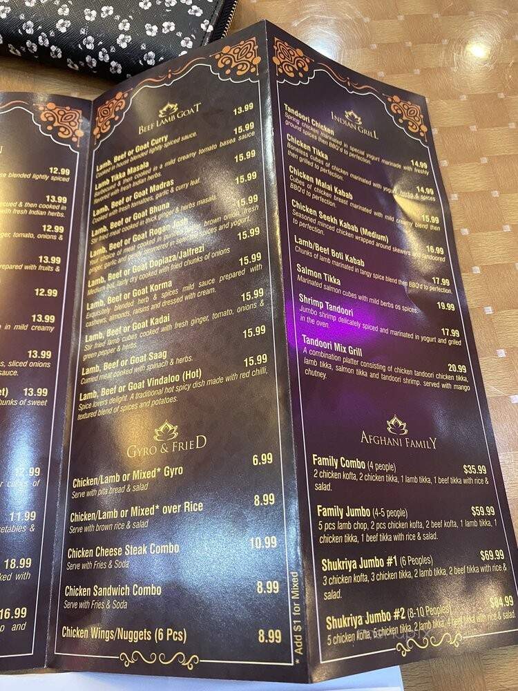 Shukriya Indian Spice and Afghan Grill - Queens, NY menu_pic