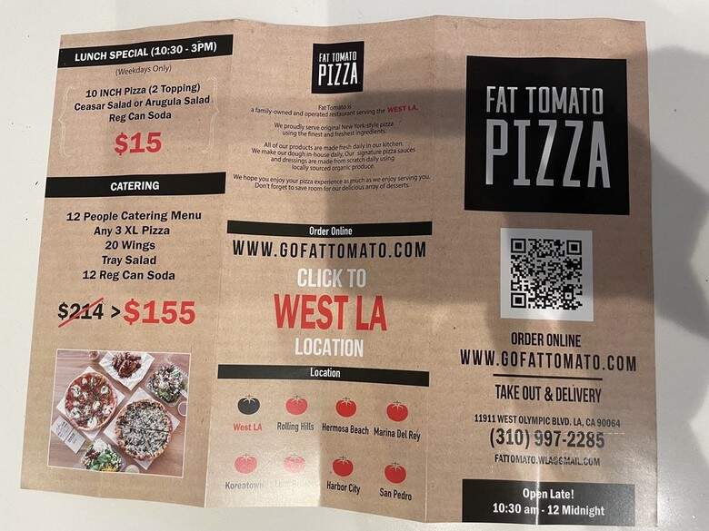 Fat Tomato Pizza - Los Angeles, CA menu_pic