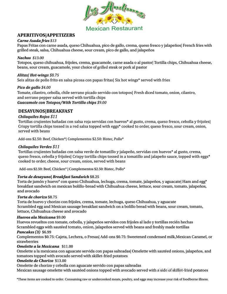 Los Andanes - Chicago, IL menu_pic