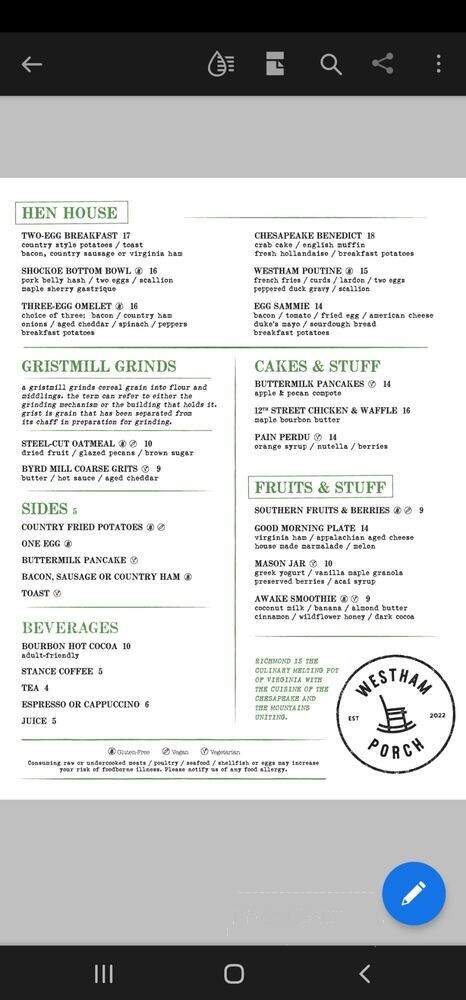 Westham Tavern - Richmond, VA menu_pic