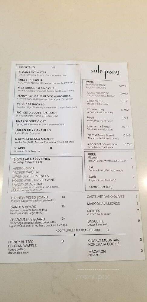 Side Pony - Denver, CO menu_pic