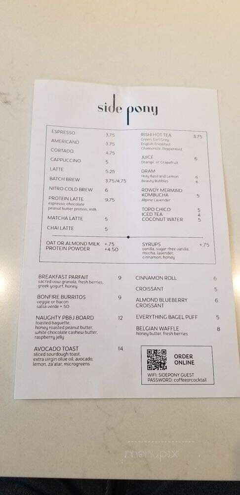 Side Pony - Denver, CO menu_pic
