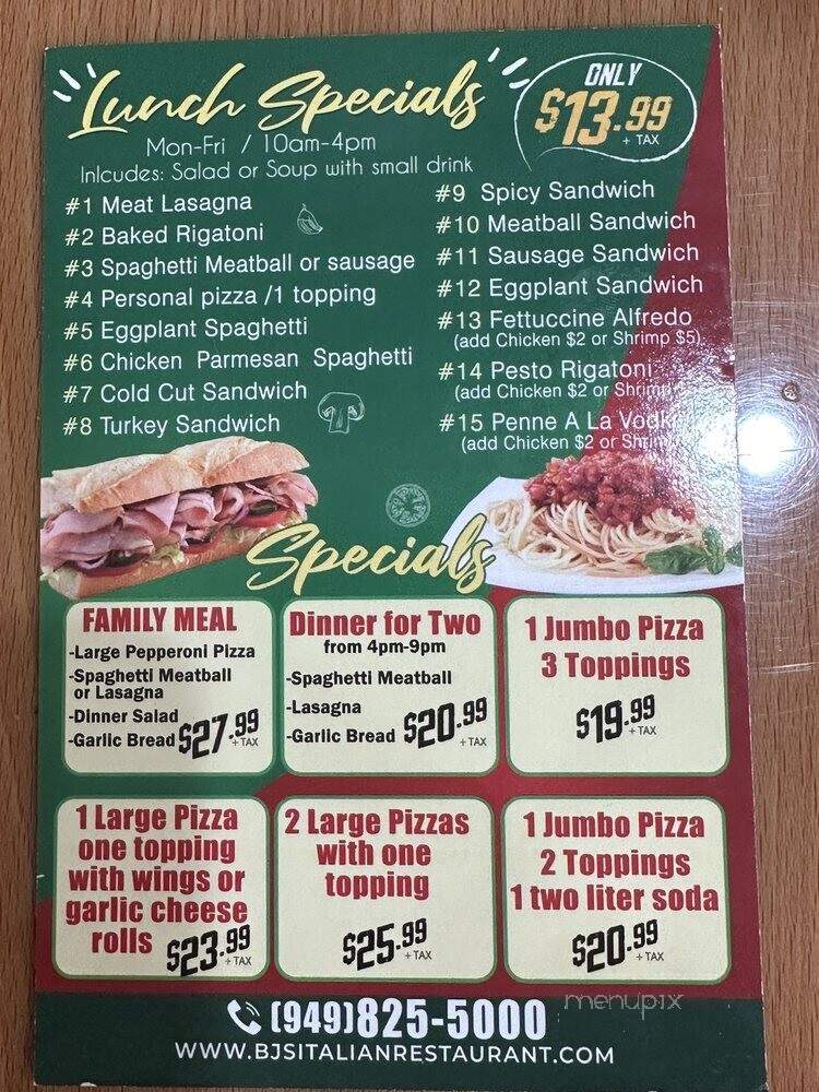 BJ's Italian Restaurant - Irvine, CA menu_pic
