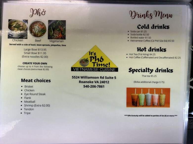 It's Pho Time - Roanoke, VA menu_pic