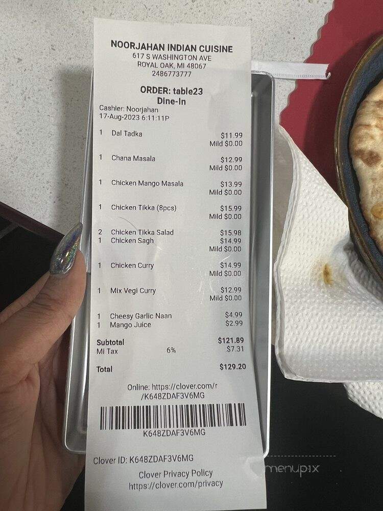 Noorjahan Indian Cuisine - Royal Oak, MI menu_pic