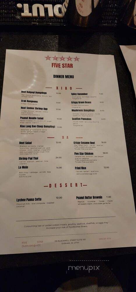 Five Star - Durham, NC menu_pic