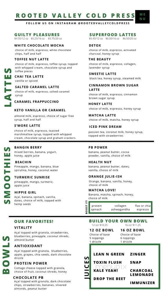 Rooted Valley Cold Press - Tulare, CA menu_pic