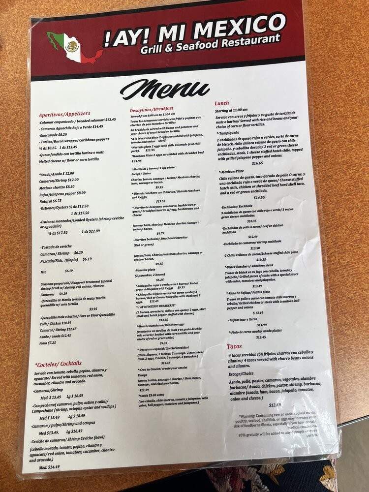 Ay Mi Mexico Restaurant - Albuquerque, NM menu_pic