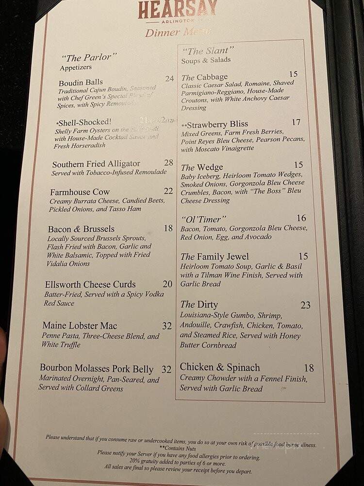 Hearsay - Arlington, TX menu_pic