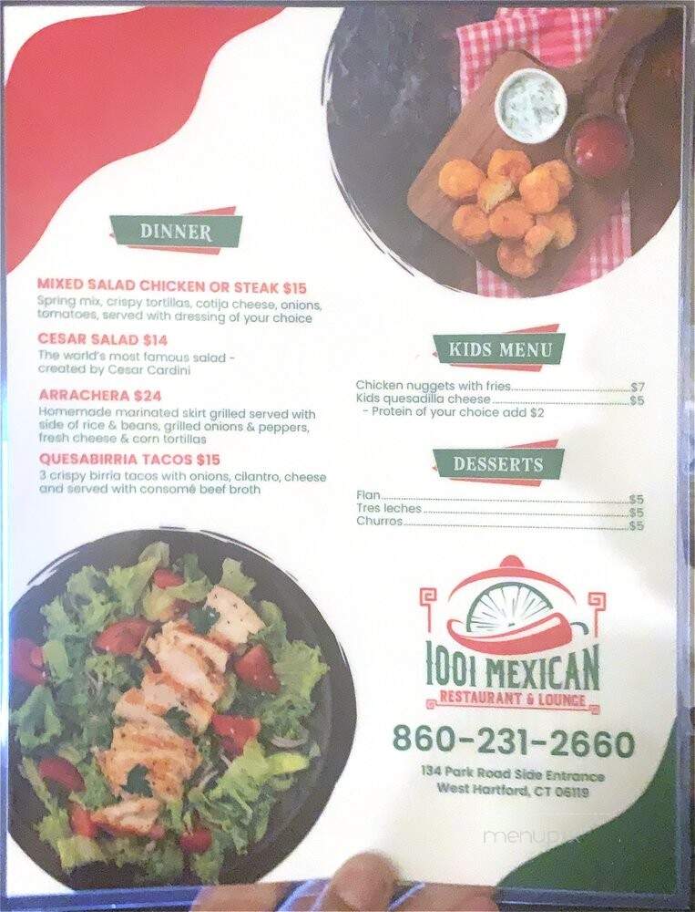 1001 Mexican Restaurant & Bar - West Hartford, CT menu_pic