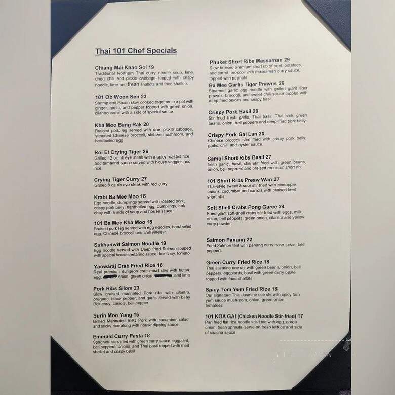Thai 101 - Salt Lake City, UT menu_pic