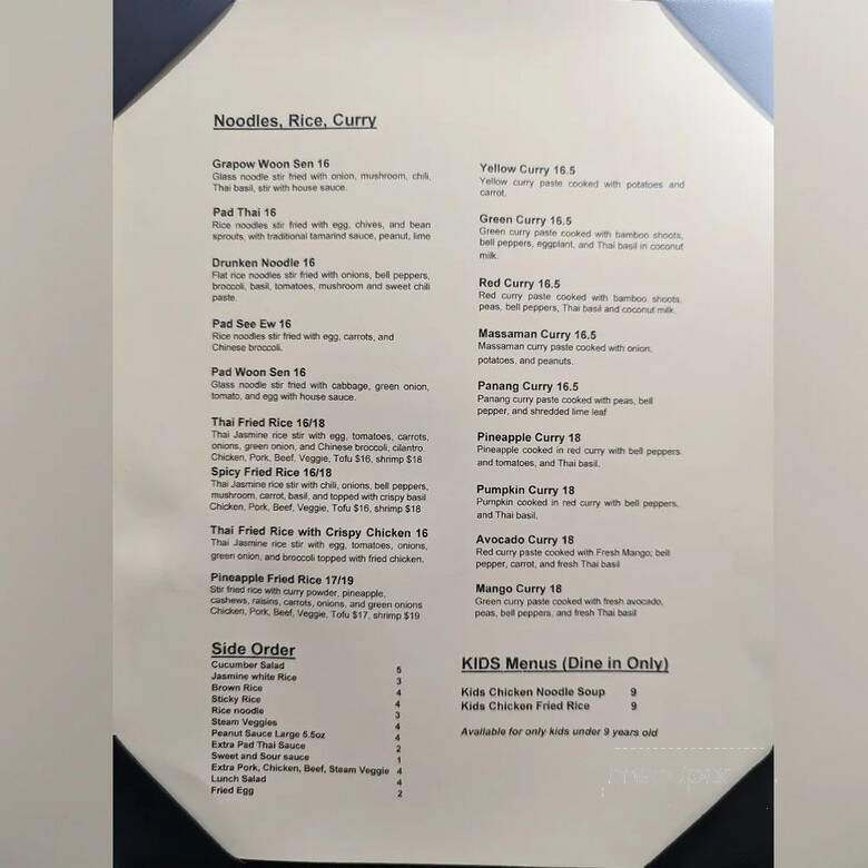 Thai 101 - Salt Lake City, UT menu_pic
