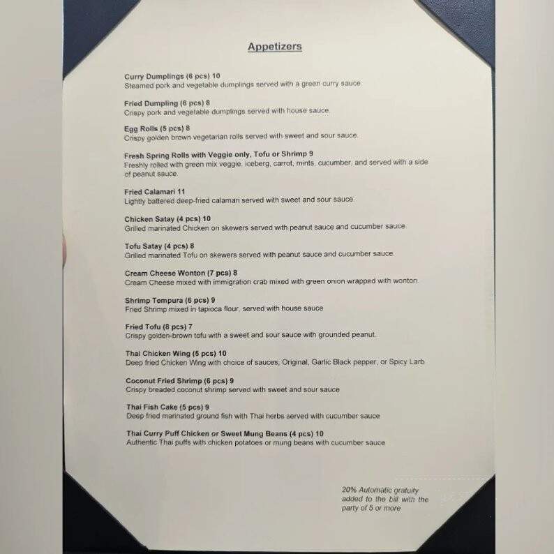 Thai 101 - Salt Lake City, UT menu_pic