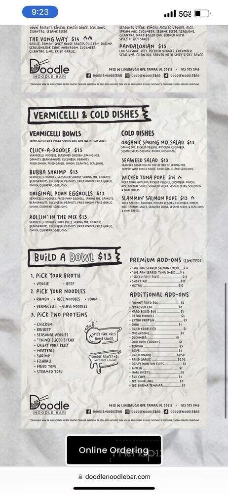 Doodle Noodle Bar - Tampa, FL menu_pic