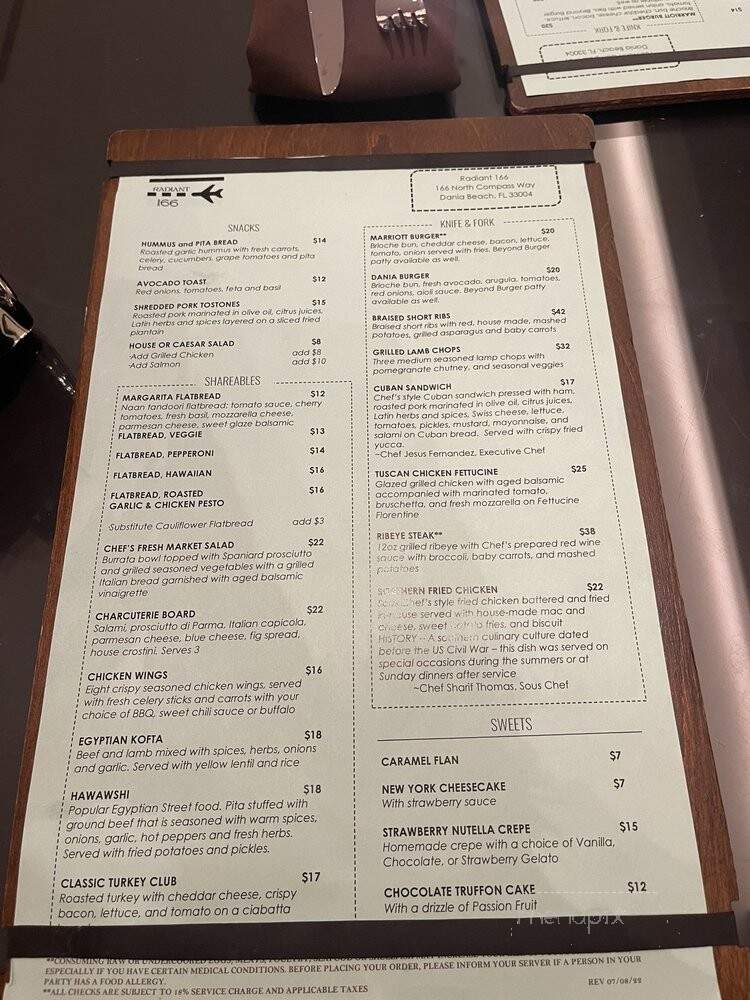 Radiant 166 - Dania Beach, FL menu_pic