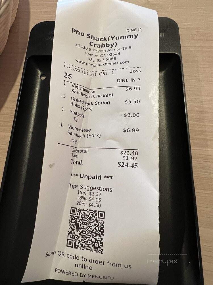Pho Shack - Hemet, CA menu_pic